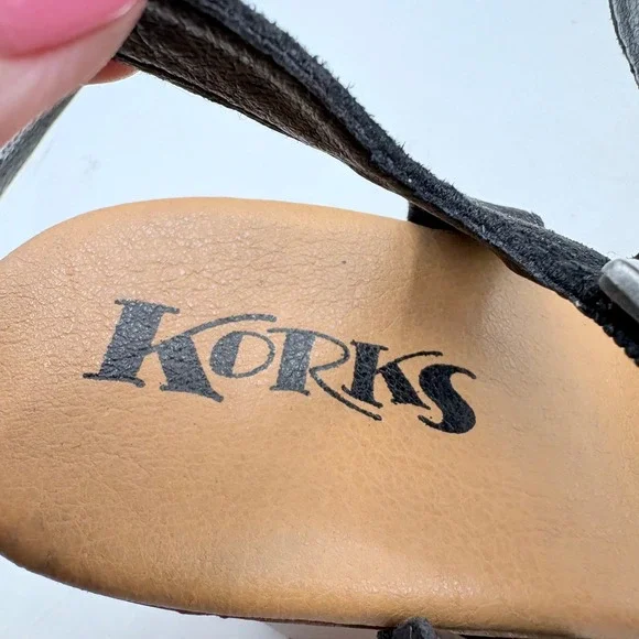 Korks Black Perforated Fabric Wood Block Heel Clog Sandals KR0002609 Size 10M - Picture 7 of 9